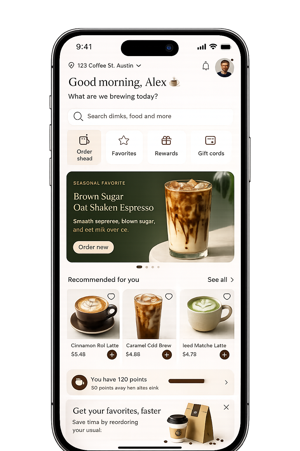 Coffee shop desktop workflow design example shown on mobile