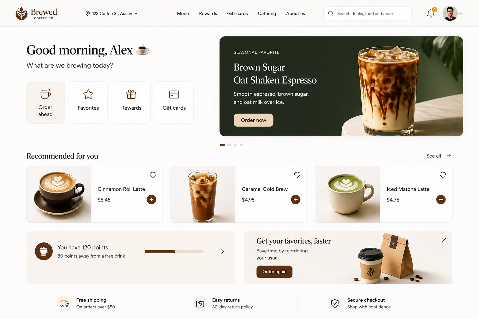 Coffee shop business system interface example