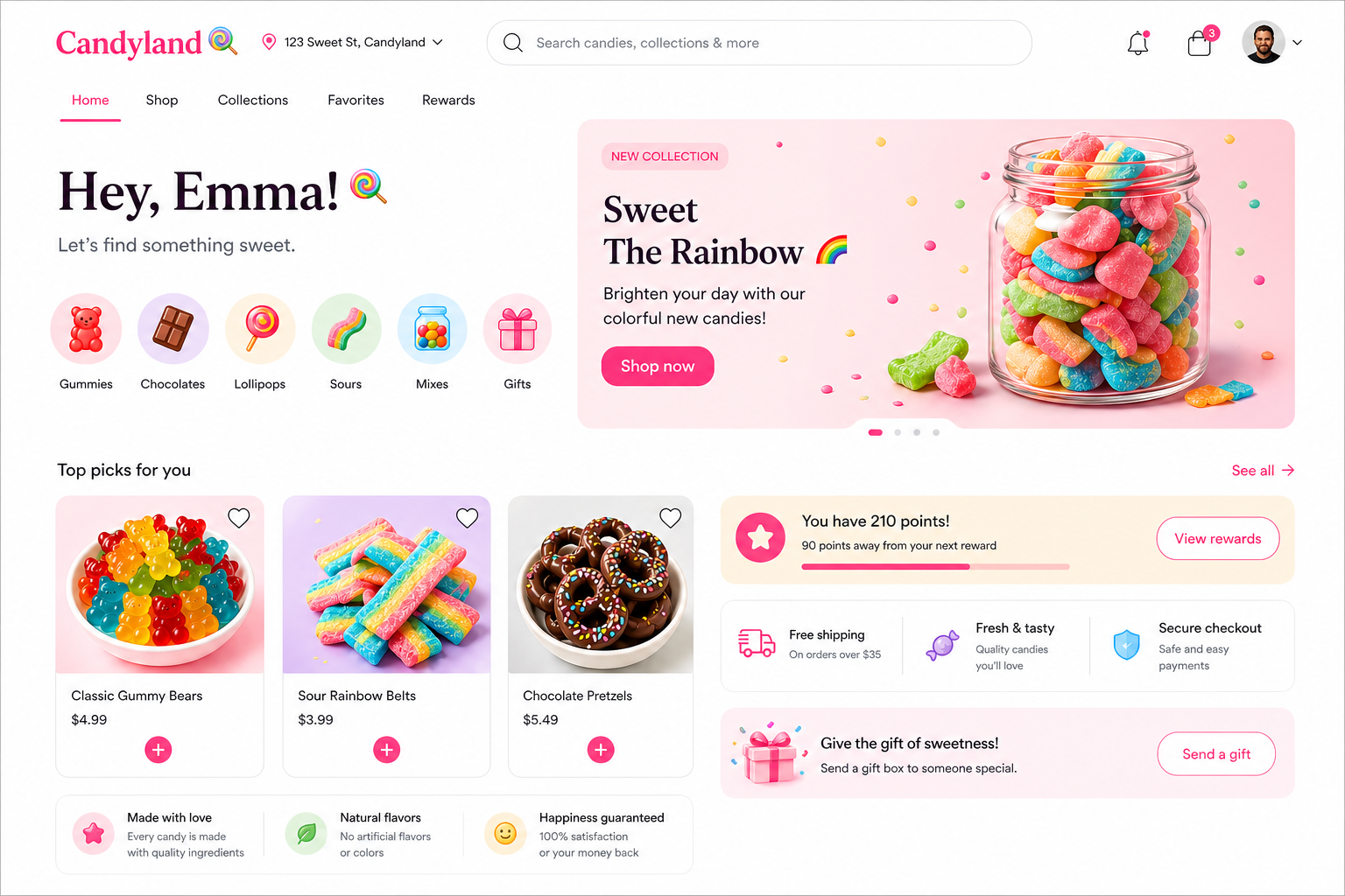 Candy shop website design example